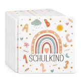 20 Stück Servietten Einschulung Regenbogen, Einschulung Tischdeko, Servietten Schulkind Regenbogen, Partyservietten für Schulkind Tischdeko, Dekoration Schulanfang, 33 x 33cm
