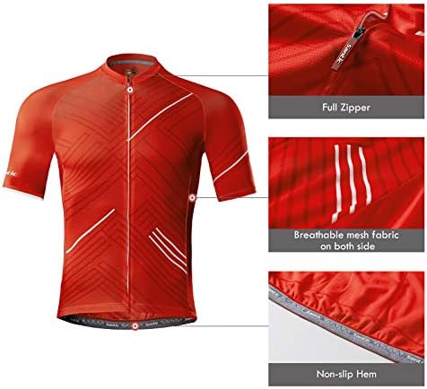 Santic Cycling Jersey Men's Short Sleeve Bike Shirts Full Zip Bicycle Jacket with Pockets Ourdoor Sports Top Clothing Red M - 4