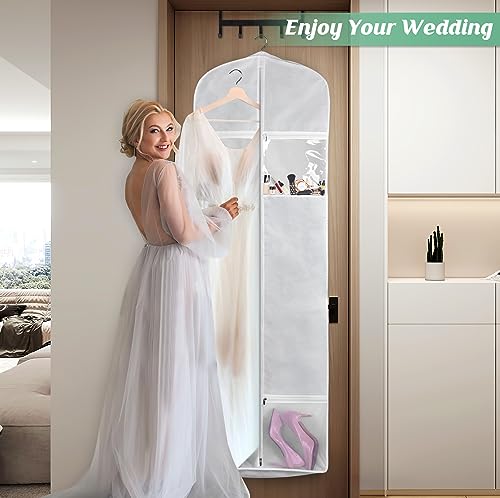 Misslo SPJ-193WH-70 Portable 70 Inch Wedding Dress Garment Bag With Bride Tote Bag 8'' Gusseted Dress Bags thumb #6