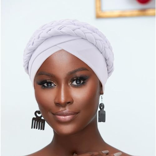 Image of DRESHOW African Women Turban Caps Beanie Twist Headscarf Pre-Tied Double Twisted Braid Hair Cover Wrap Hat Chemo Cancer Cap