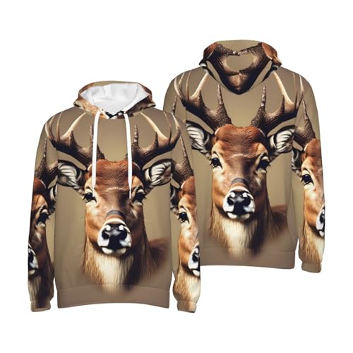 Pull en polyester sweat à capuche imprimé tête de cerf homme avec grande poche - 7