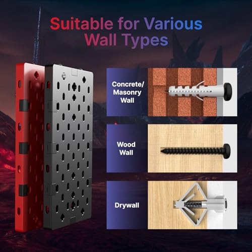 Image of PEGZONE Controller and Headphone Holder Wall Mount, Modular Gaming Pegboard with Accessories, Controller Stand for Xbox PS5 PS4 Switch, Video Game Storage, Disc Shelf, 7pcs Pegboard, Black & Red