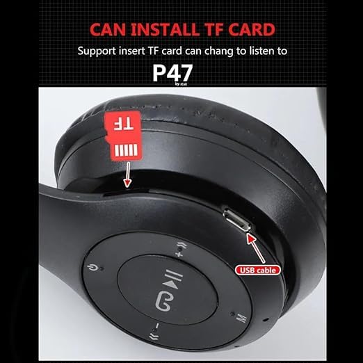 Image of icall P47 Wireless Bluetooth Headphones with Mic | Over-Ear Stereo Headset for Music, Gaming & Calls | Super Extra Bass | Ideal for Gym, Running, Travel | Bluetooth 5.0, SD Card, AUX Support (Black)