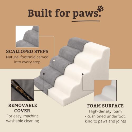 Image of Snoozer Scalloped Dog Ramp, 17.5 inch Tall Foam Pet Stairs, 4 Steps, Anthracite