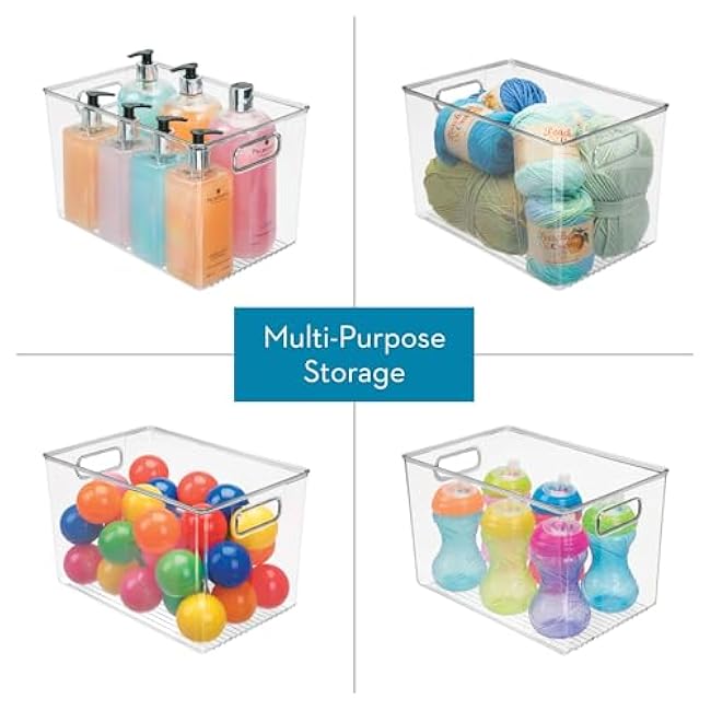 iDesign Linus BPA-Free Plastic Deep Kitchen Storage Bin with Handles - 12 x 8 x 7.75, Clear