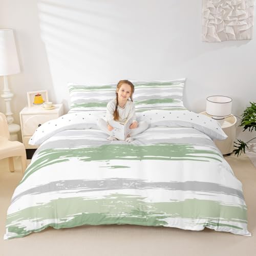 Erosebridal Abstract Green Duvet Cover Queen Size Modern White Grey