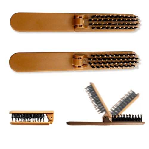 Kaiyzo Spazzola Pieghevole Bagnato e Asciutto Massaggio, Pettine da Viaggio Pieghevole Portatile, Nylon ABS Lisciacapelli, Marrone, Confezione da 2