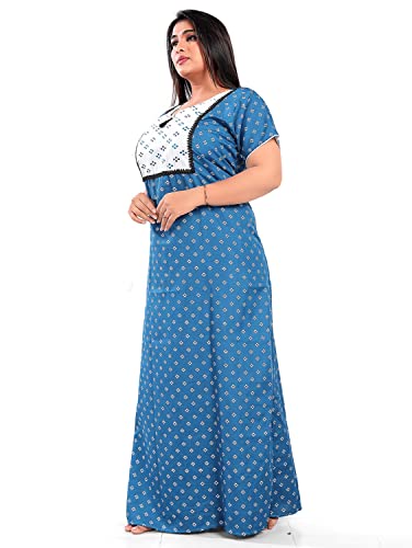 Image of Fabme Women's Cotton Floor Length Casual Nightgown (NW0296 Dark Blue 6XL)