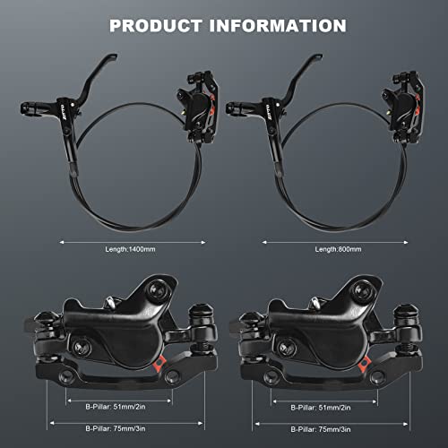 Bicycle Hydraulic Disc Brake Set, Bicycle Disc Brake Set Front and Rear, Bicycle Disc Brake Kit, with 160 mm Disc Brake Discs for Mountain Bike, Road Bike, Riding, Bicycle
