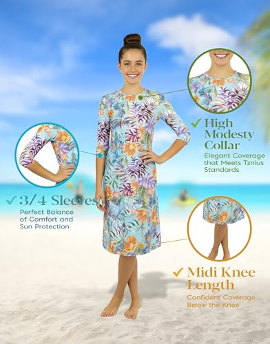 Image of Shira Modest Girls Swim Dress | 3 /4 Sleeve Swimdress, Full Coverage Bathing Suit | Tznius UPF 50+ Quick-Dry