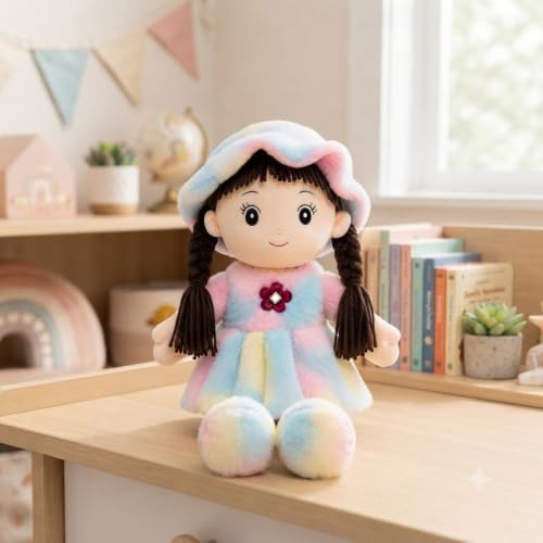 Image of 42cm Soft Plush Girl Doll, Cream, Ultra-Soft Fabric with PP Cotton Filling, Cuddly Toy for Kids, Birthdays and Special Occasions