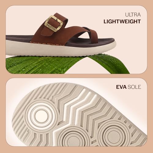 Image of FAUSTO Men Toe Ring Criss Cross Buckle Strap Side Stitched Waterproof Summer Slip On Sandals|Comfort Sole|Lightweight Slippers for Rainy Monsoon Season