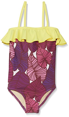 Image of Pink Chicken Girls Coco Swimsuit, Purple Tropical Leaves, 4y