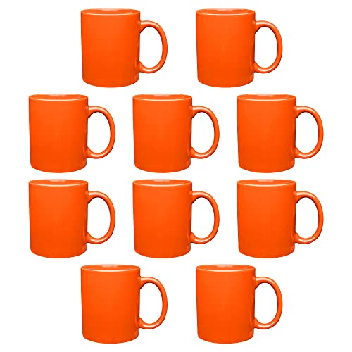 DISCOUNT PROMOS Ceramic Coffee Mugs 11 oz. Set of 10, Bulk Pack - Coffee cup set, Iced coffee cup, Gaming mug - Orange