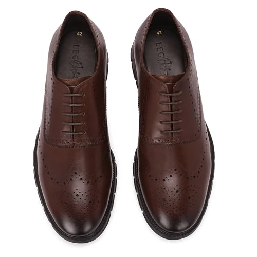 Image of Legwork Informal Brogue 2.0 - Italian Leather Hybrid Dress Shoes with XL Extralight Outsole | Ultra-Lightweight & Comfortable Oxford Wingtip | All-Black Elegance