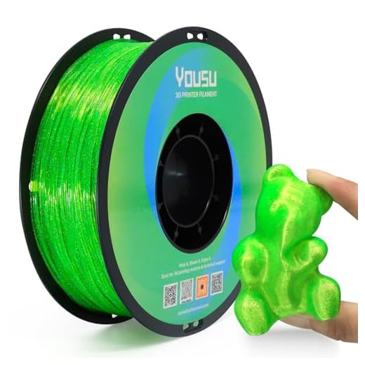 YOUSU Transparent Galaxy Glitter TPU Filament 1.75mm,95A (42D) Flexible Soft 3D Printer Filament, Transparent Clear Green Galaxy with Starry Sparkle Effect, 1KG (2.2lbs) Spool,Fit Most FDM 3D Printers