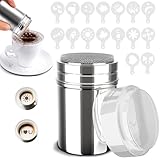 Kakaostreuer mit 16 Pcs Kaffee Schablonen,Edelstahl Kakaostreuer,Kaffee Gadgets Puderzuckerstreuer,Kakao Streuer Cappuccino Siebstreuer Kaffee Zubehör für Heiße Schokolade Brotdekoration