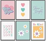 6pcs Colorful Girls Rules Canvas Wall Art Cute Colorful Inspirational Posters Print Paintings Teen Girls Room Pictures Wall Decor for College Apartment Living Room Bedroom Home Decoration Unframed