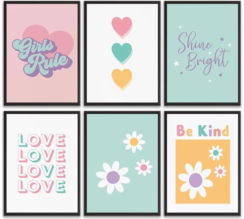 Image of 6pcs Colorful Girls Rules Canvas Wall Art Cute Colorful Inspirational Posters Print Paintings Teen Girls Room Pictures Wall Decor for College Apartment Living Room Bedroom Home Decoration Unframed