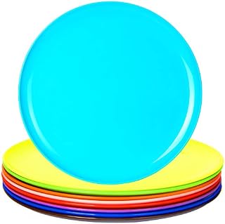 Youngever 9 Pack 25cm Re-usable Plastic Plates, Large Plates, Dinner Plates, Set of 9 (9 Rainbow Colors)