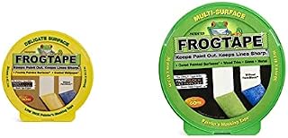 Frog Tape Yellow Delicate Surface Painters Masking Tape 24mm x 41.1m. Indoor painting and decorating for sharp lines and no paint bleed & Green Multi Surface Painters Masking Tape