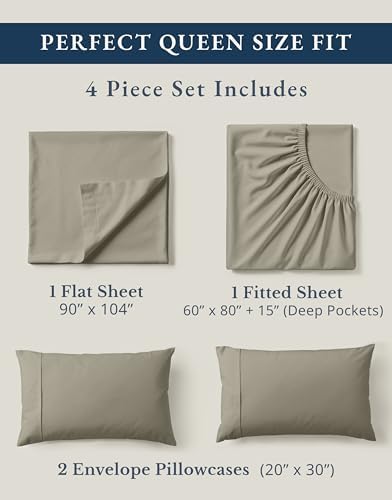 Lane Linen 100% Organic Cotton Queen Sheet Set, 4-Piece Percale Bed Sheets for Queen Bed - Soft, Breathable, Hypoallergenic, Deep Pocket Fits Mattress Up to 15" Hotel Quality Sheets - Silver - 3