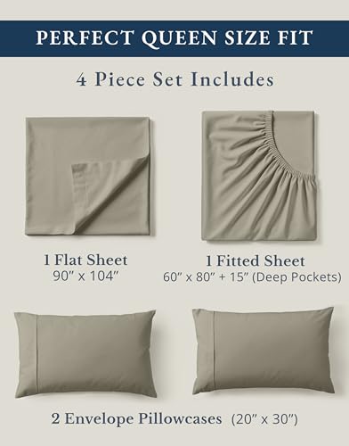 Image of LANE LINEN 100% Organic Cotton Mercerized Queen Sheets, Soft & Comfy Naturally Cooling Cotton Sheets Queen Size Set, Classic Percale Weave Low Pill Fade Resistant Queen Bed Sheets- Silver