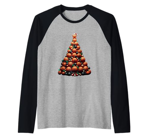 Pelotas de baloncesto Árbol de Navidad con sombrero de Papá Camiseta Manga Raglan