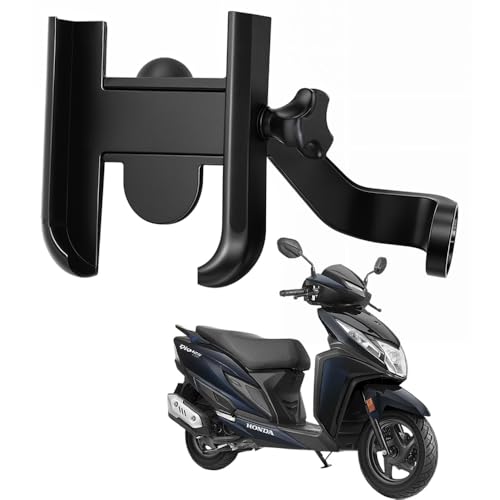 Image of Metal CNC Mobile Holder for Scooter, Scooty & Motorcycle Compatible for Honda Dio 125, Mirror Mount, 360 Rotation, Strong Anti-Slip Grip, Wide Adjustable Fit for All Smartphones (Black)
