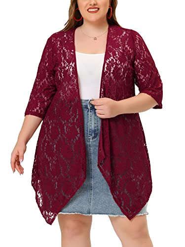 Image of Agnes Orinda Plus Size Cardigans for Women Open Front 3 /4 Sleeves Crochet Cover Ups Jackets 2024