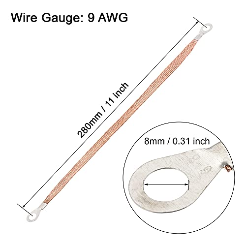 Uxcell Ground Straps 280Mm Copper Ground Strap Cable 9Awg With 8Mm Ring Terminal Connectors 10 Pcs #TOP2