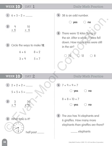 Evan Moor Educational Publishers Daily Math Practice, Grade 2 Teacher Edition
