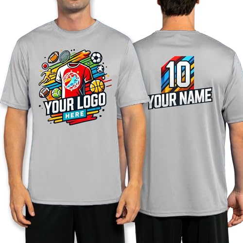 Custom Sport Performance T-Shirt - 100% Polyester, Moisture-Wicking, Personalized with Your Design - Proudly Printed in The USA, Silver, X-Large