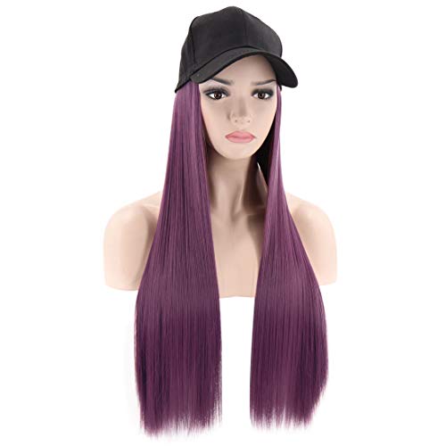 PATTNIUM Long Straight Wig Baseball Cap with Hair for Women Girls Hat Wig Daily Use Party Hair Extensions (Taro Purple)