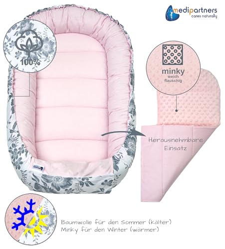 Medi Partners Babynest Nestchen Baby Set für Neugeborene - 100x60x15 Kuschelnest 5 teilig tragbar Nest zweiseitig Babynestchen Bett 100%… – Ansicht 6