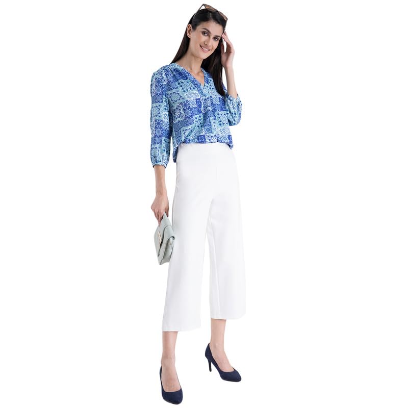 Image of FableStreet Women Formal & Casual Top | V-Neckline with Gathered Back Detail & Three-Quarter Sleeves | Premium Satin Fabric for Office Wear & Sophisticated Outings