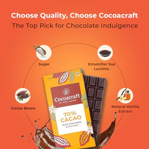 Image of Cocoacraft 70% Bittersweet Chocolate Bar (80g) Dark Chocolate Bar| 100% Natural| Handmade Artisanal Couverture from Kerala| Ideal for Snacking and Gifting