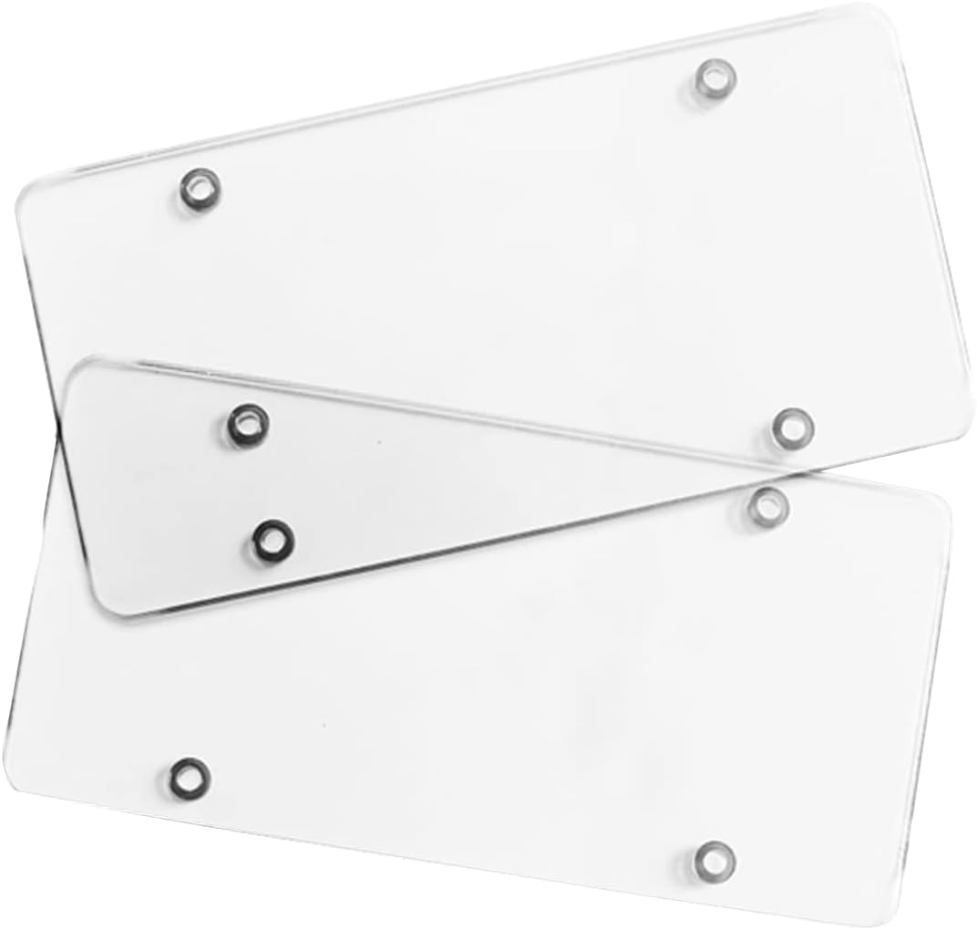 Vaygway Unbreakable Clear License Plate Shields- Premium Quality 2 Pack Clear Flat Thick Novelty/License Plate Cover Shields Protector- Fits 6x12 Standard Size License Plates