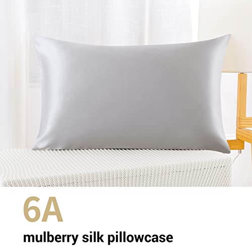 Zimasilk 100% Mulberry Silk Pillowcase For Hair And Skin Health,Soft And Smooth,Both Sides Premium Grade 6A Silk,600 Thread Count,With Hidden Zipper,1Pc (Queen 20''X30'', Gray) #TOP1