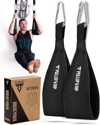 PULLUP & DIP Correas Abdominales, Ab Straps para Entrenamiento Abdominal, Gancho para Abdominales Colgadas para Barra de Dominadas, Set de 2 Mosquetones con Correas Colchadas para Eslingas Abdominales