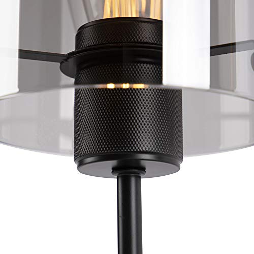 Design hanglamp zwart met smoke glas 3-lichts - Dome