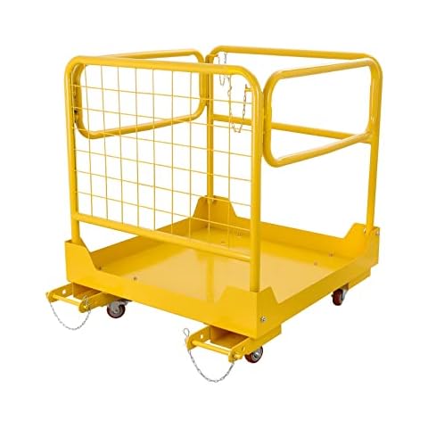 RAILEN Forklift Safety Cage 36x36 Inch, Forklift Work Platform with 4 Wheels, 1200LBS Collapsible Forklift Man Basket Aerial Rails for Lifting Loader Cover
