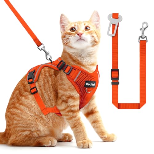 Cat Harness and Leash for Walking, Three in One Adjustable Breathable Harness for Cats, Easy to Control Reflective Escape Proof, Cat Products, Orange, S