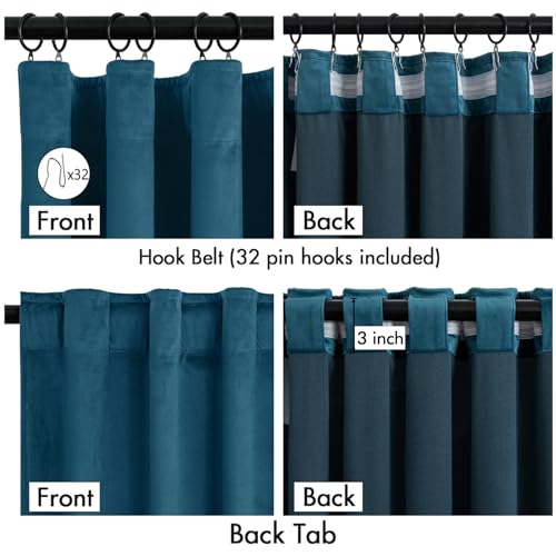 Image of MIULEE Velvet Curtains 50W x 90L 2 Panels Peacock Blue Blackout Curtains | Luxury velvet fabric, pinch pleat design, back tab hooks, thermal insulated, blackout light blocking, for living room bedroom