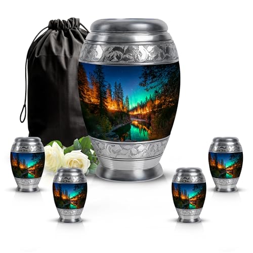 Northern Lights Urns for Ashes, Dad Mom Luminous Set, 1 Large & 4 Small