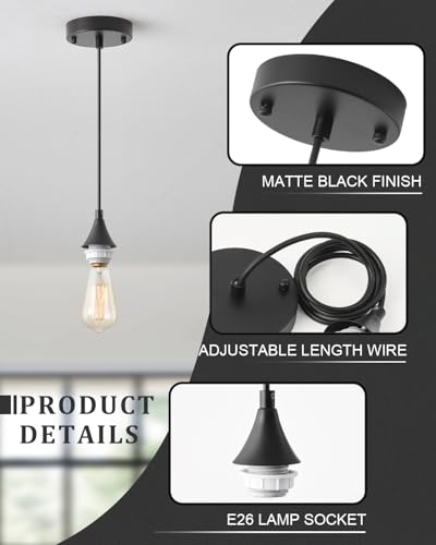 Image of Vintage Black Pendant Light Kit,E26 Lamp Socket DIY Pendant Light Cord,Adjustable Hanging Light Fixtures for Kitchen,3Pack