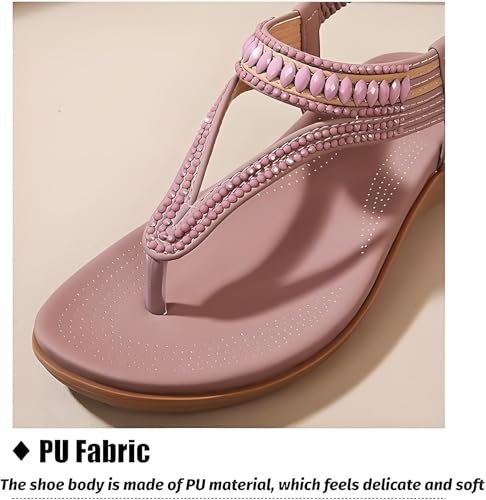 Women's T-Strap Flat Sandals With Sparkling Rhinestones, Sparkly Flat Sandals4