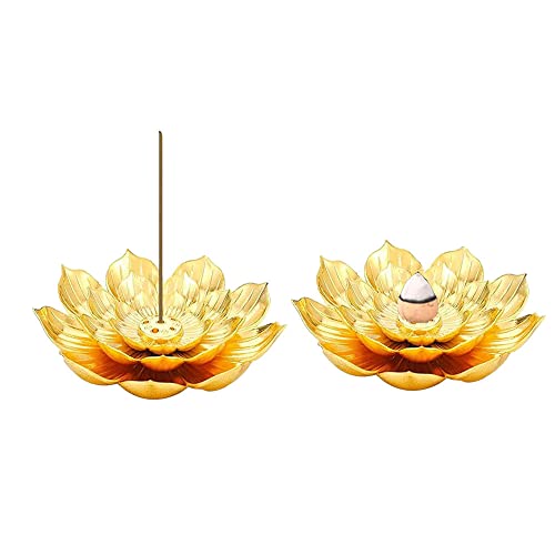 Skmihjl 3Pcs Lotus Alloy Metal Incense Holder Lotus Stick Incense Burner Incense Holder For Stick/Cone/Coil Incense With Ash Catcher (Golden) #TOP1