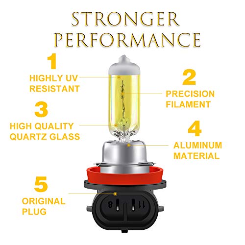 Teguangmei 2Pcs H11 Halogen Headlight Bulbs 55W 3000K Super Bright Gold Yellow Halogen Headlamp 12V Replace for Car Front Headlight Fog Light - Image 3