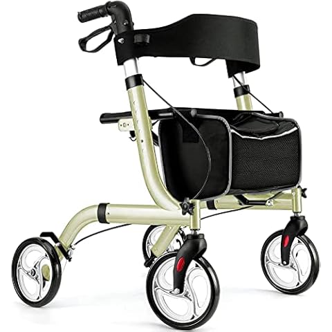 Winlove Rollator Walker for Seniors-Folding,with Seat and Four 8-inch Wheels-Medical Rollator Walker with Thick Backrest-Lightweight Aluminium Frame and Basket, Champagne Cover